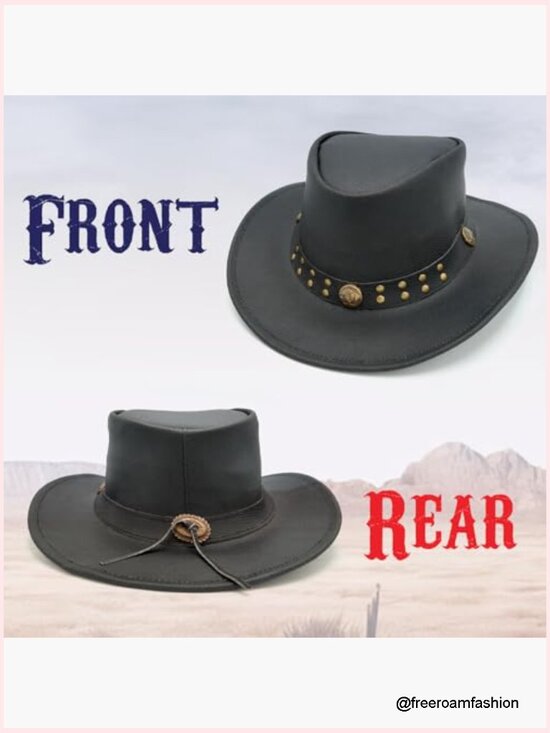 Genuine Cowhide Leather Cowboy Hat - Unisex Western Outback, Size L 58-59 cm